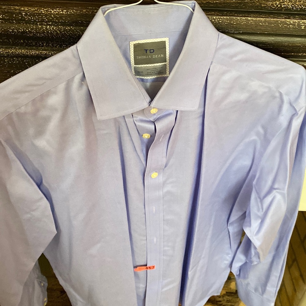 Thomas Dean 16 1/2 R light blue spread collar dress shirt